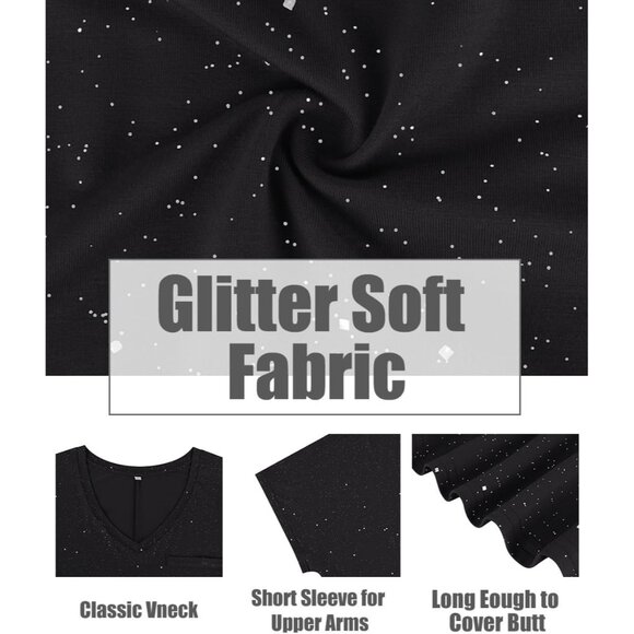 Plus Size Womens Summer V-Neck Tops Short Sleeve Glitter Casual T-Shirt - Picture 3 of 4